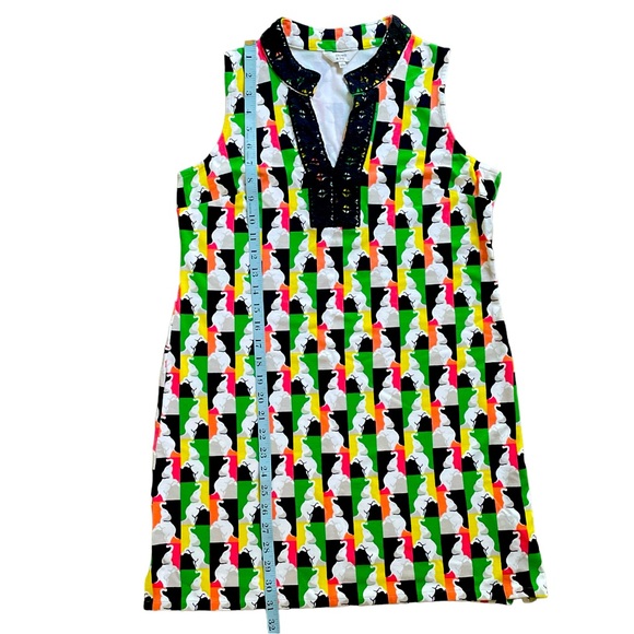 Crown & Ivy sleeves mini dress with elephants novelty print green black white S - Picture 8 of 9